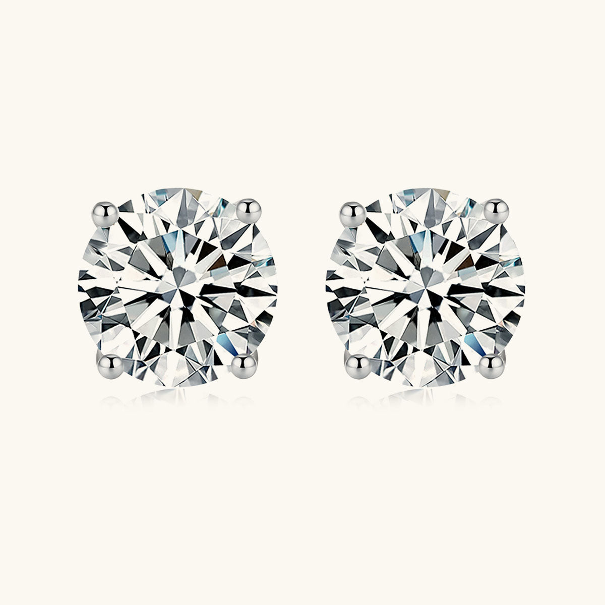Brilliant Moissanite Solitaire Stud Earrings - Silver