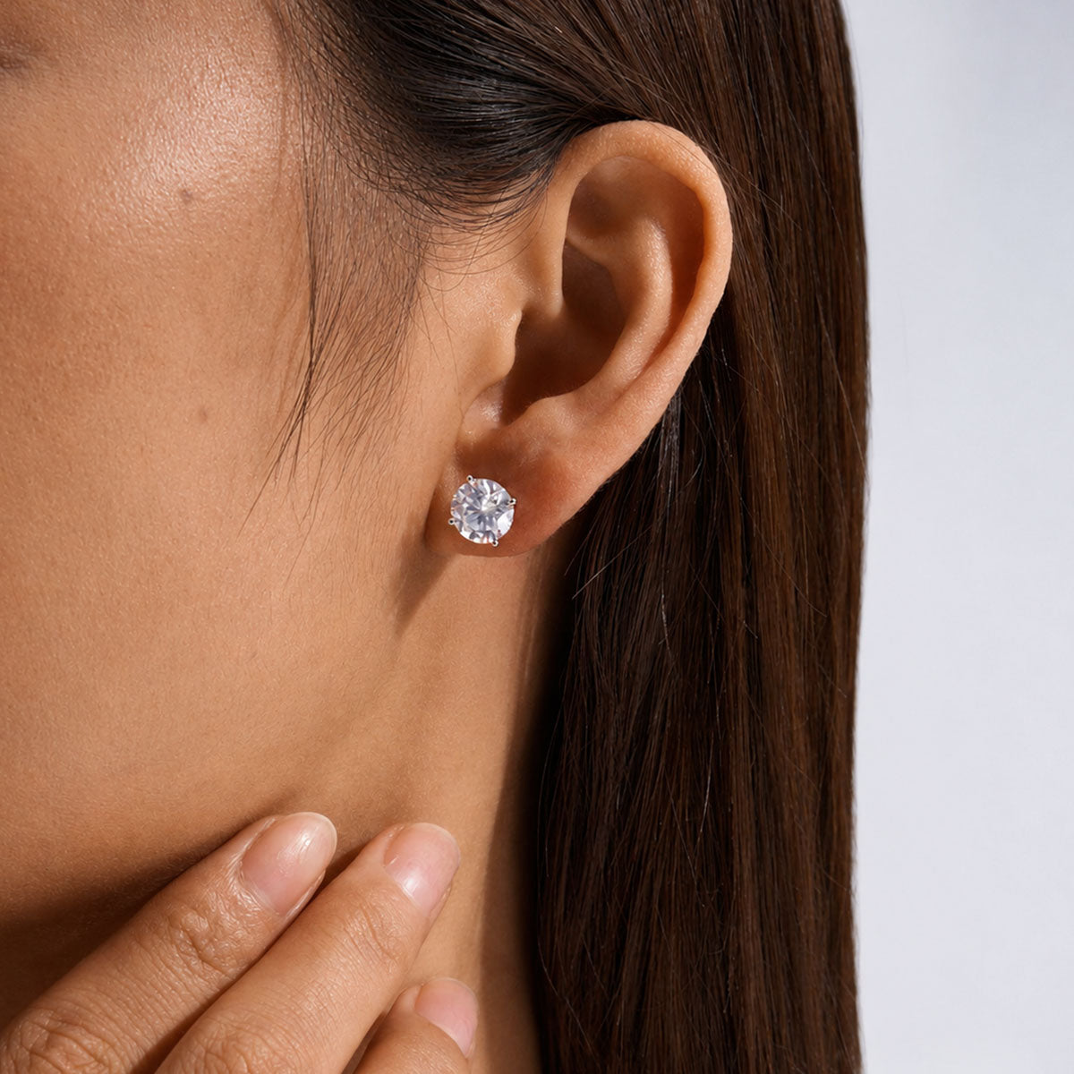 Brilliant Moissanite Solitaire Stud Earrings - Silver