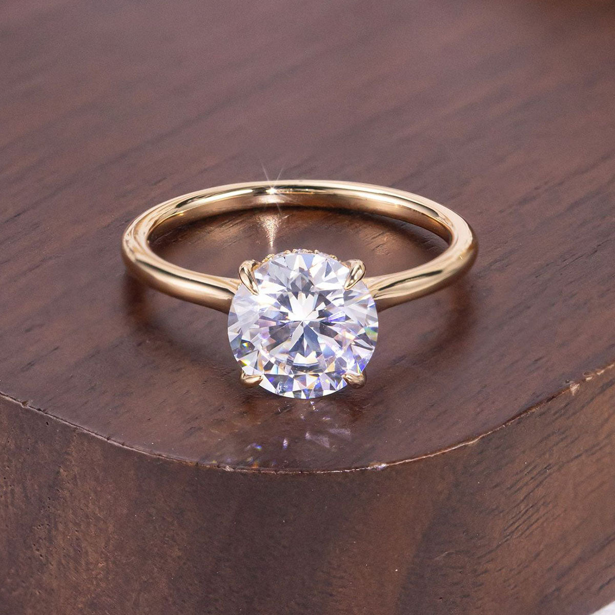 Brilliant Round Moissanite Solitaire Ring - Gold