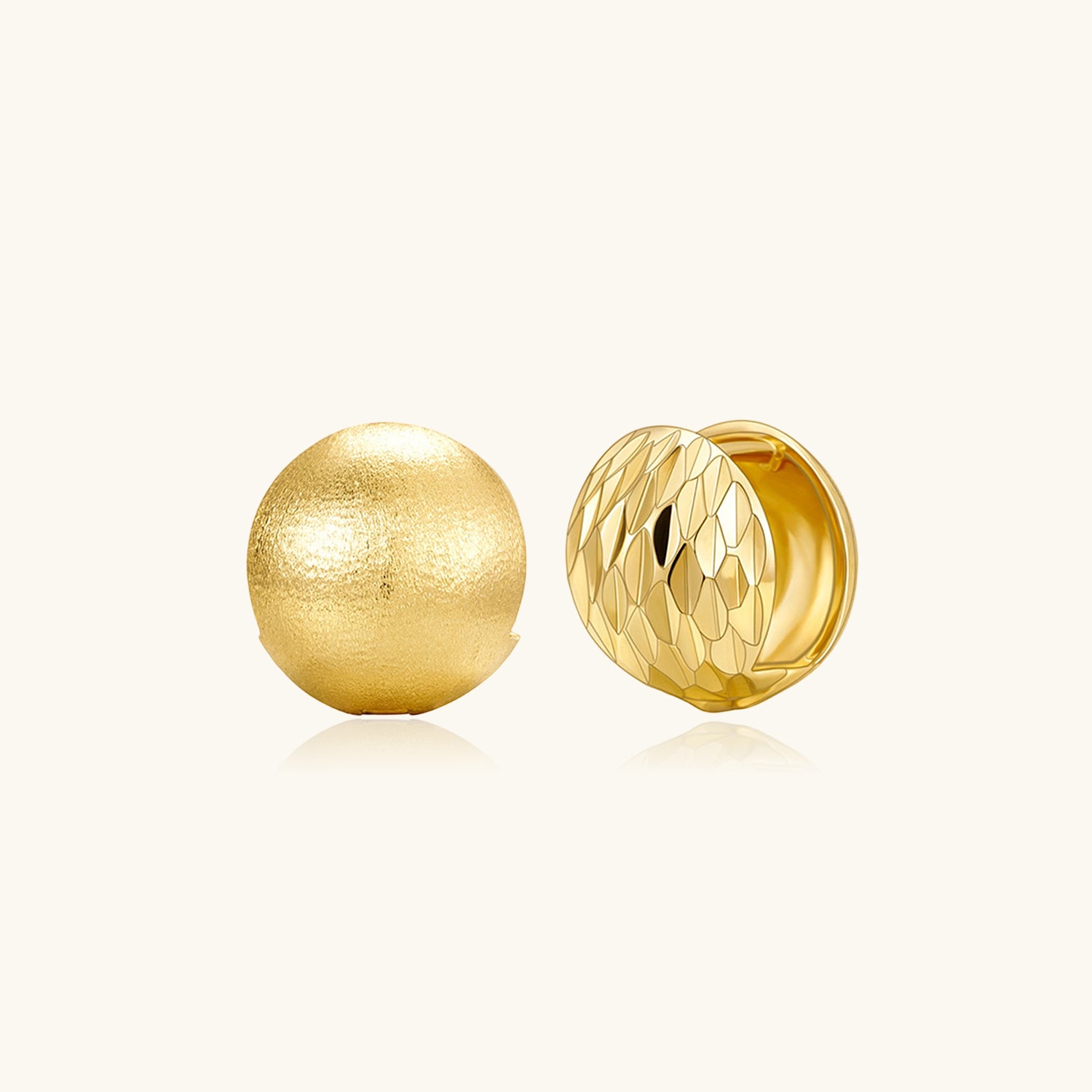 Brushed and Faceted Ball Huggie Hoop Earrings - Gold
