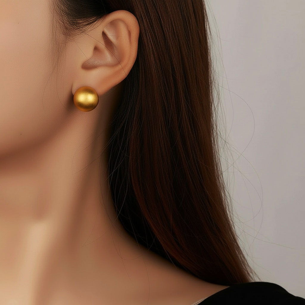 Brushed and Faceted Ball Huggie Hoop Earrings - Gold