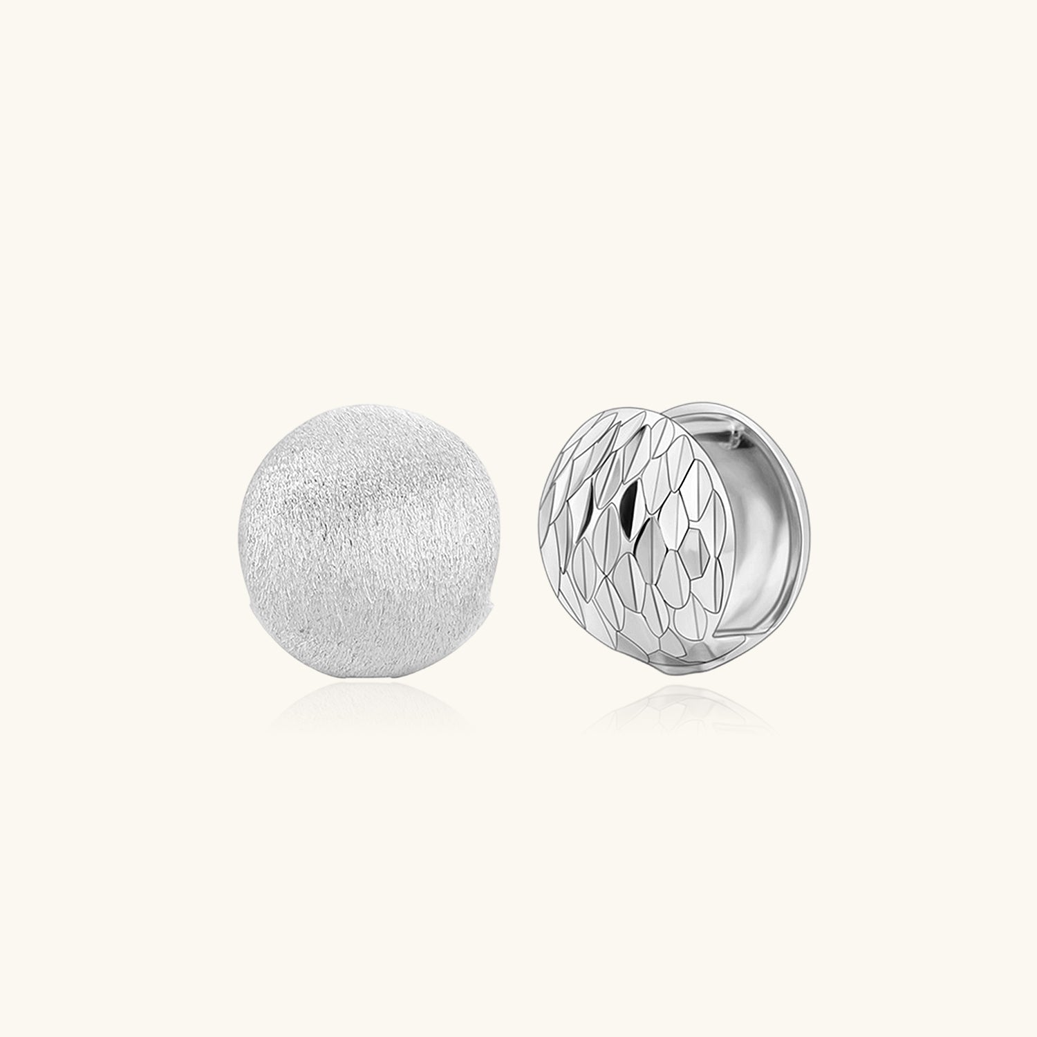 Brushed and Faceted Ball Huggie Hoop Earrings - Silver