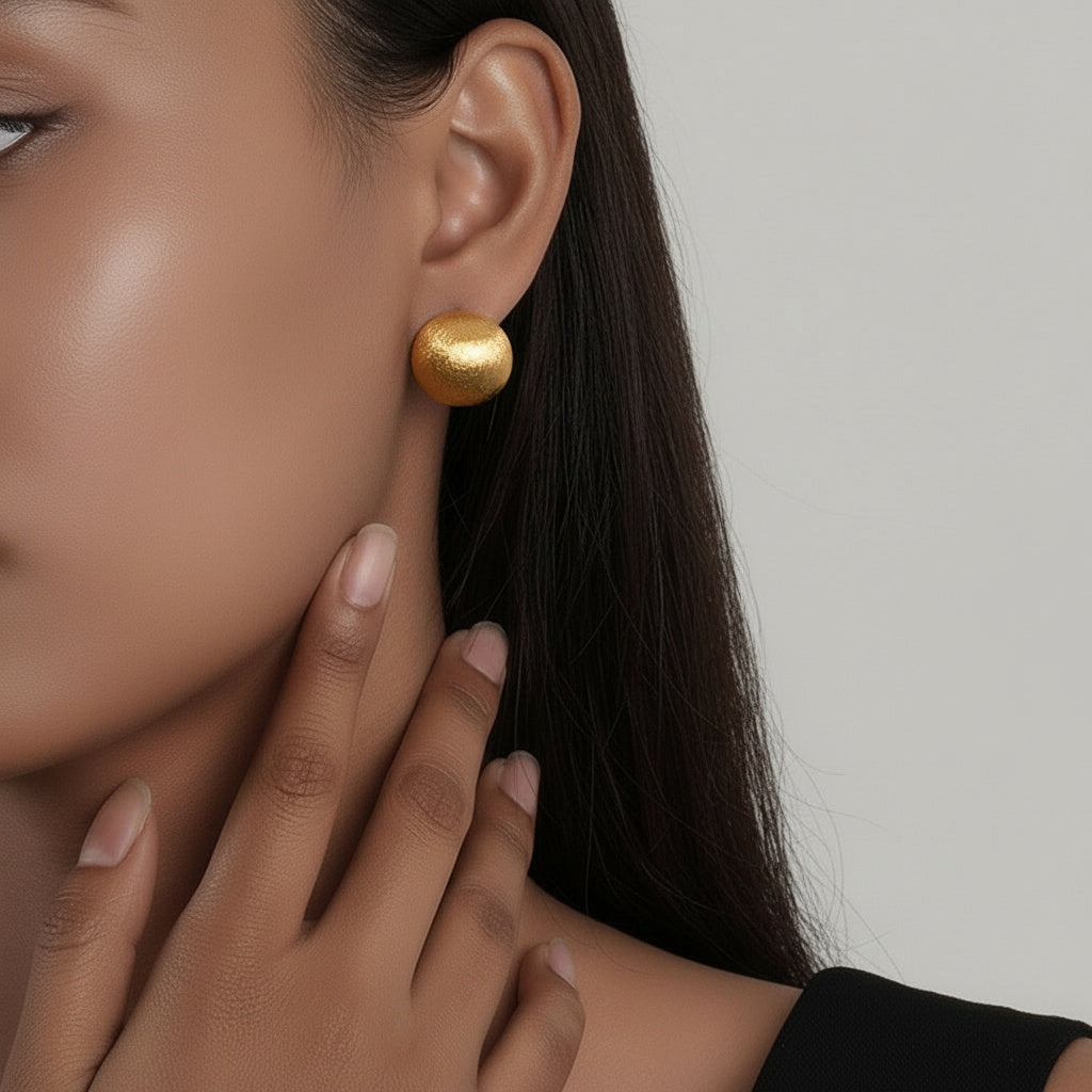 Brushed Ball Huggie Hoop Earrings - Gold