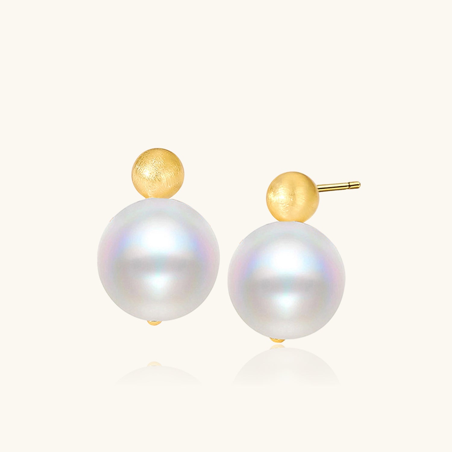 Brushed Ball Pearl Stud Earrings - Gold