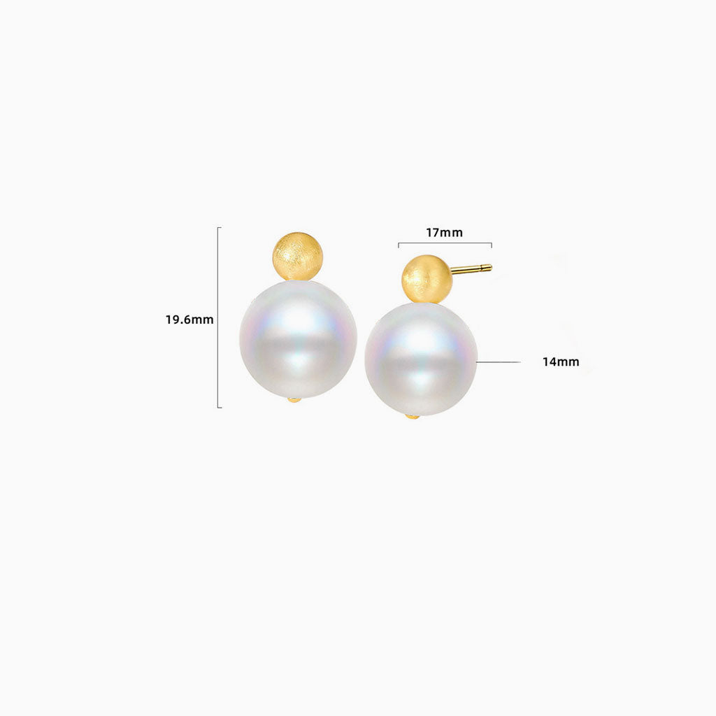 Brushed Ball Pearl Stud Earrings - Gold