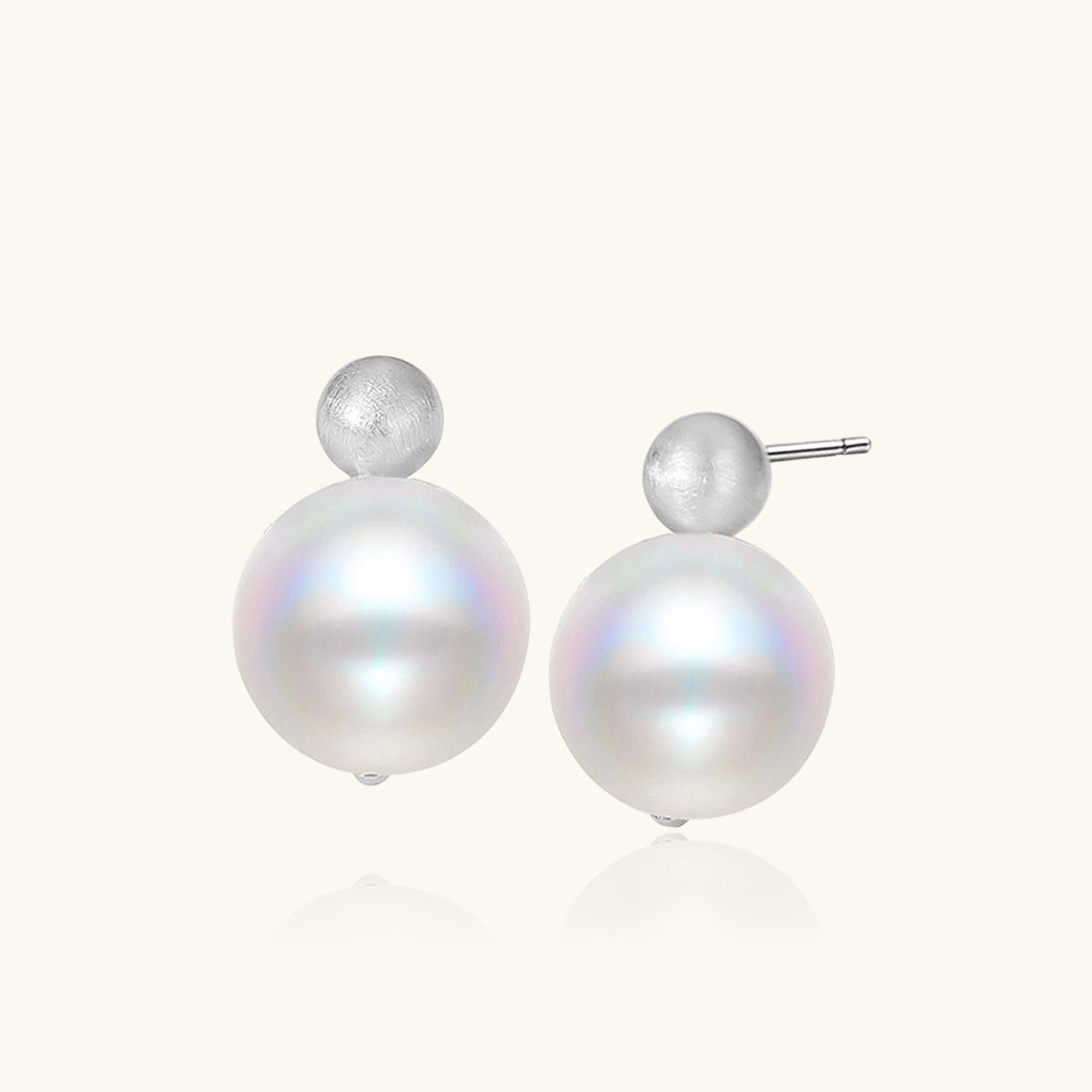 Brushed Ball Pearl Stud Earrings - Silver