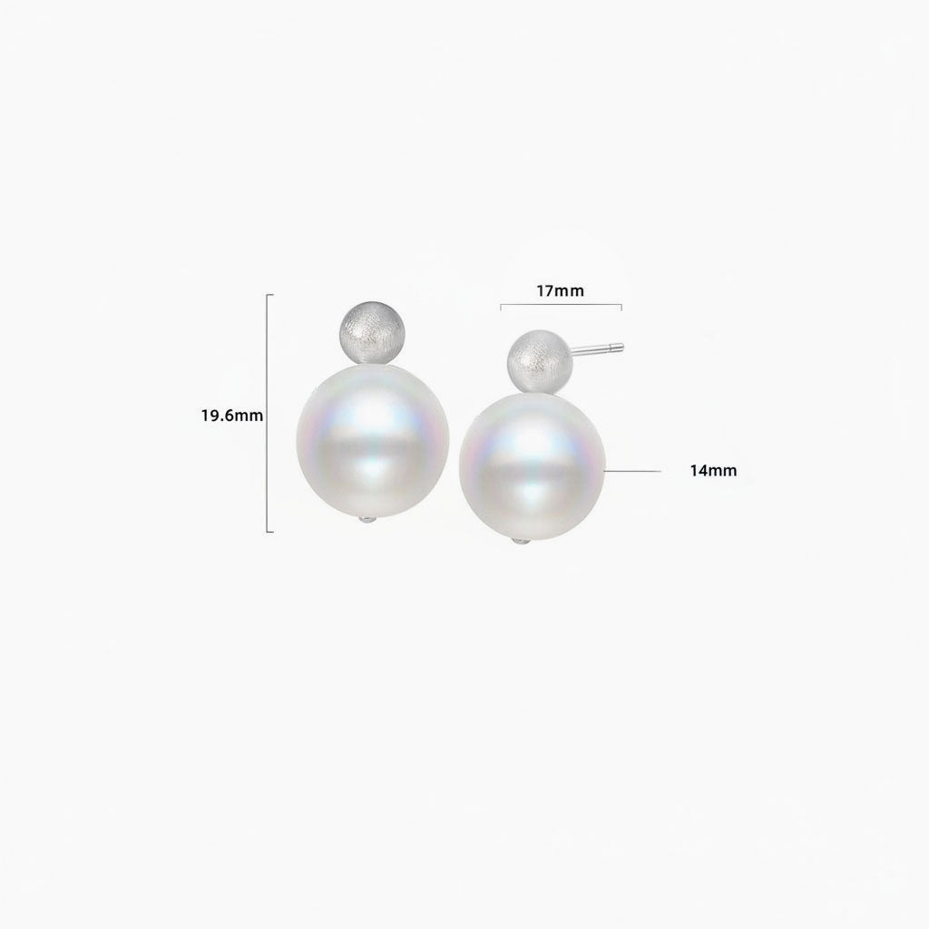 Brushed Ball Pearl Stud Earrings - Silver