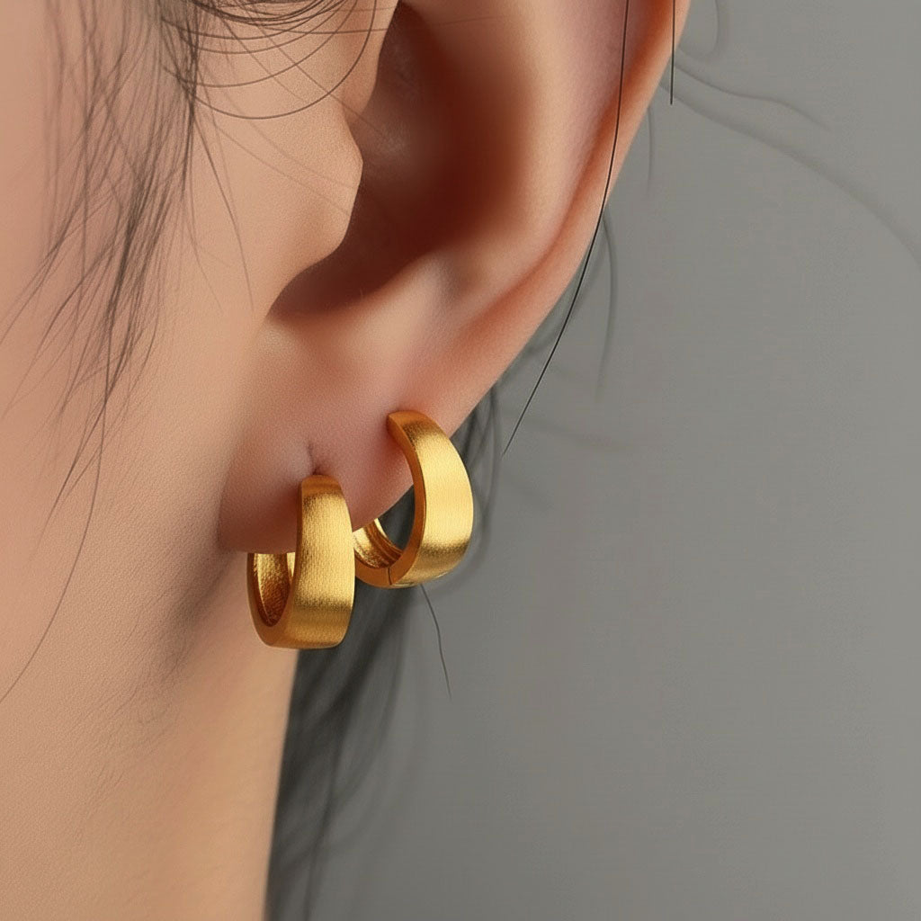 Brushed Chunky Hoop Earrings - Gold