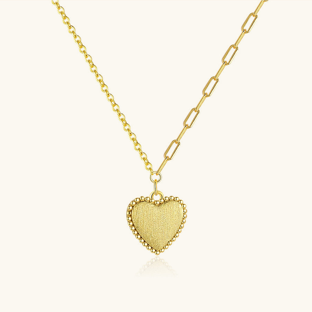 Brushed Heart Cable Paperclip Chain Necklace - Gold