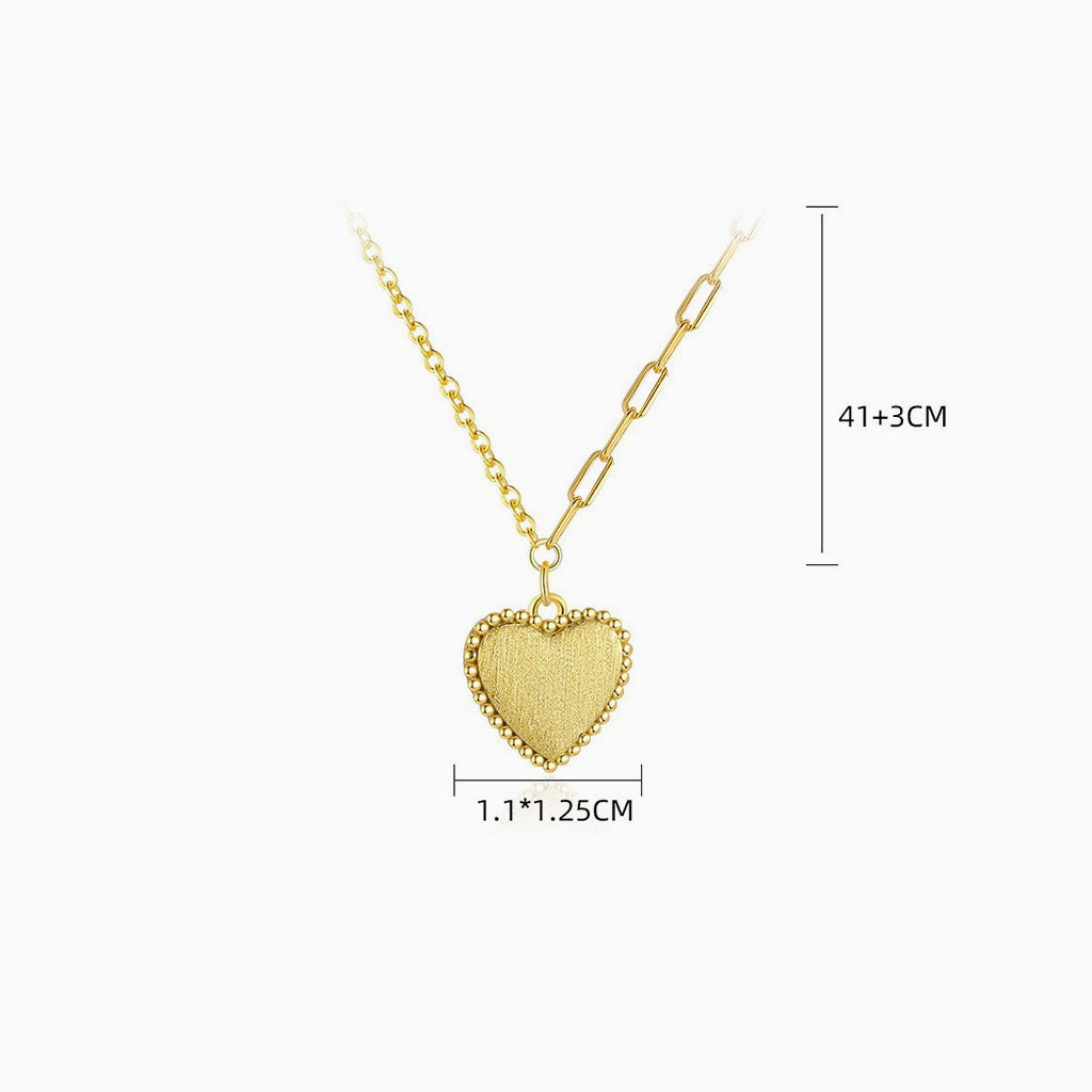 Brushed Heart Cable Paperclip Chain Necklace - Gold
