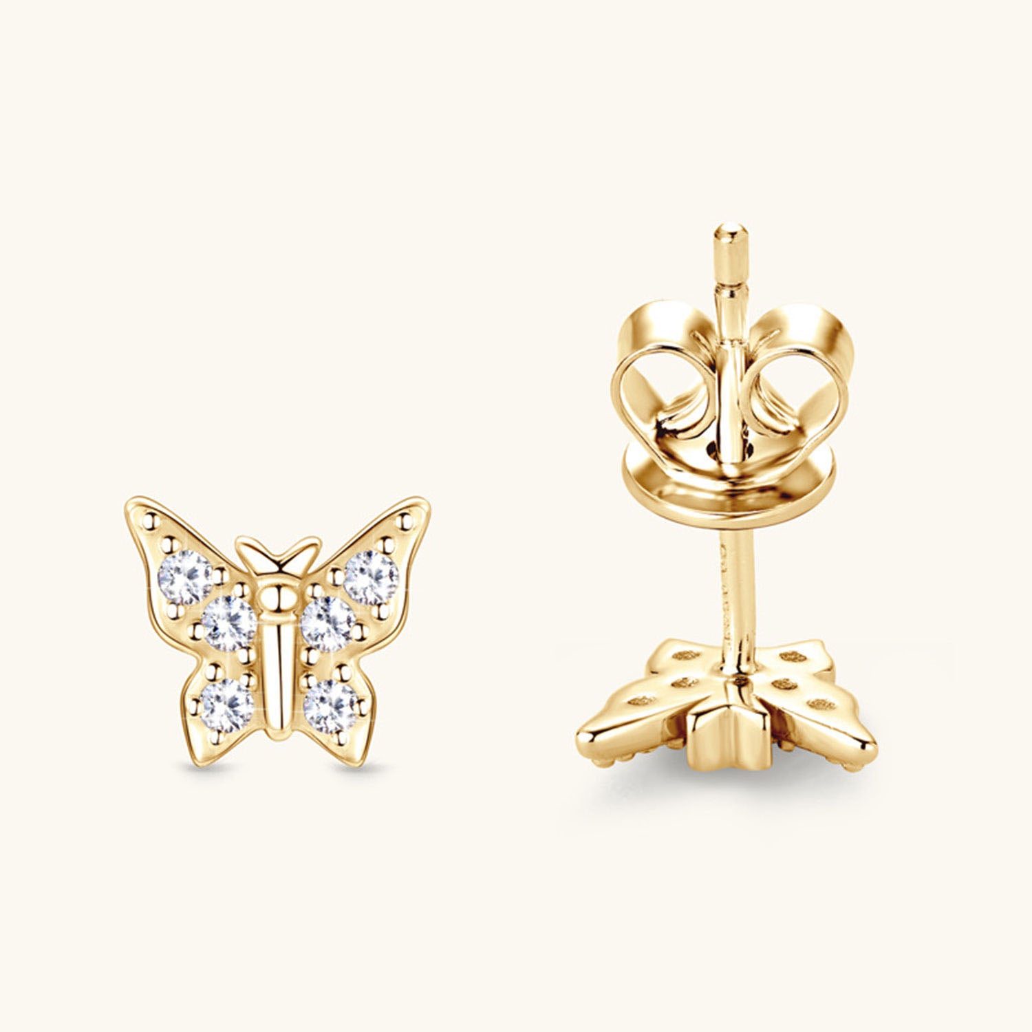 Butterfly Moissanite Stud Earrings - Gold