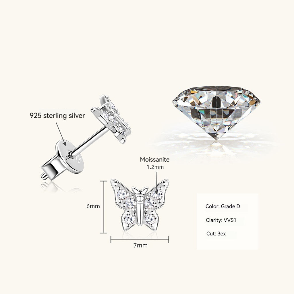 Butterfly Moissanite Stud Earrings - Silver