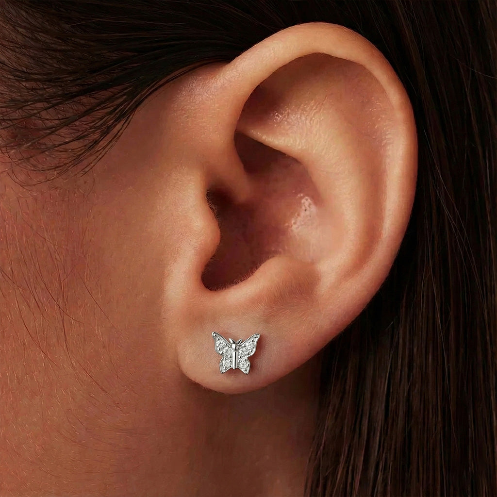 Butterfly Moissanite Stud Earrings - Silver