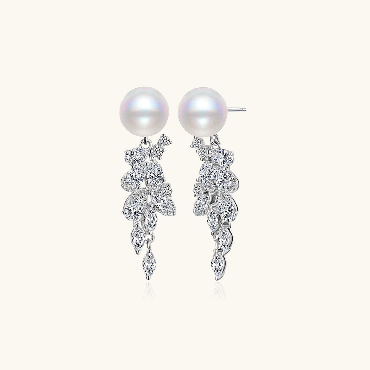 Cascading Teardrop Pearl Drop Earrings - Silver