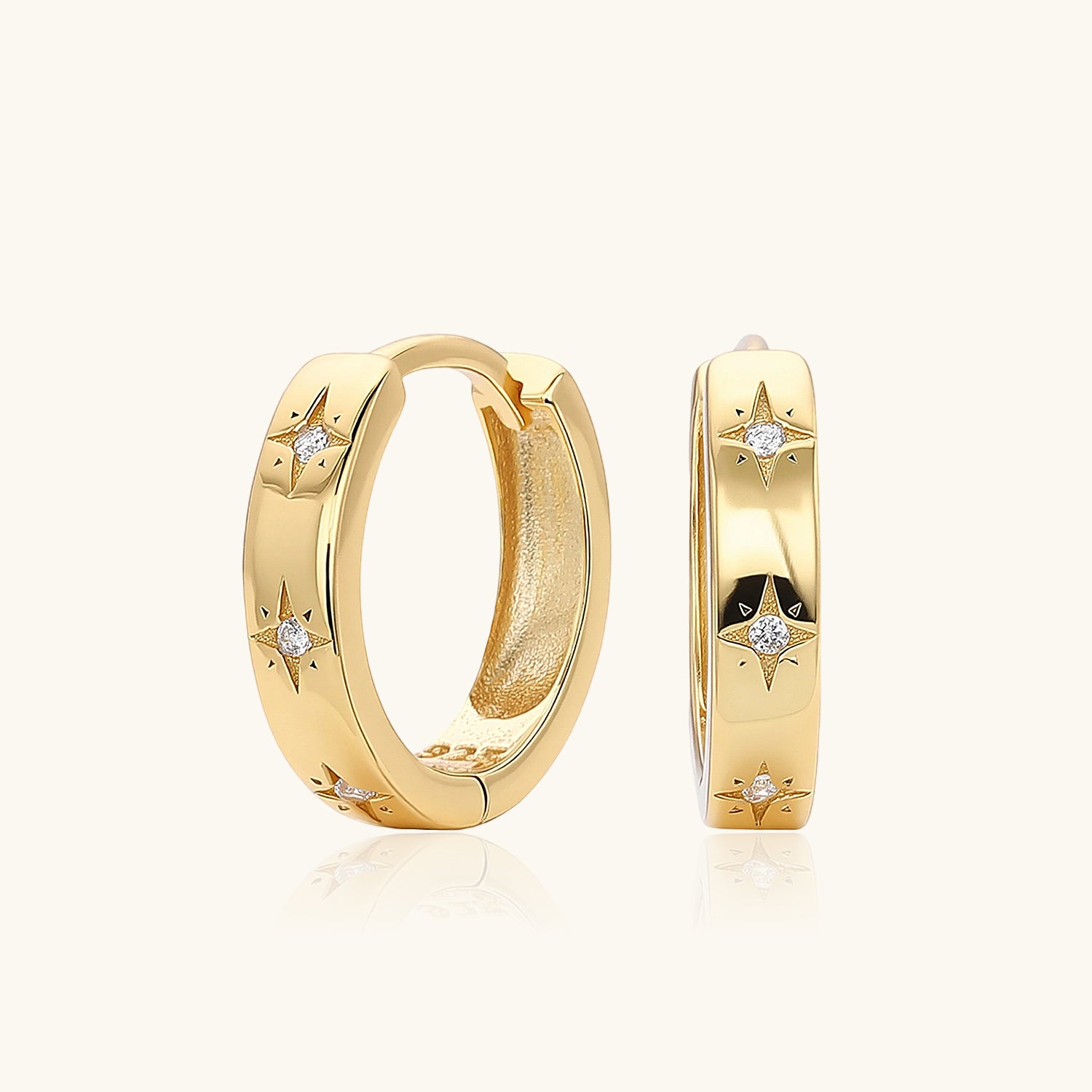 Celestial Star Diamond Huggie Hoop Earrings - Gold
