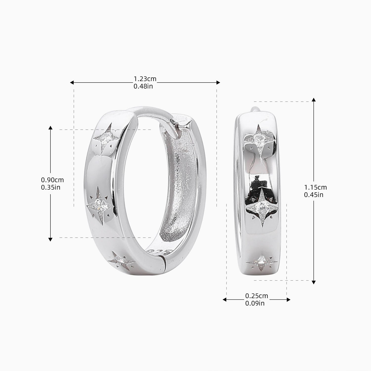 Celestial Star Diamond Huggie Hoop Earrings - Silver