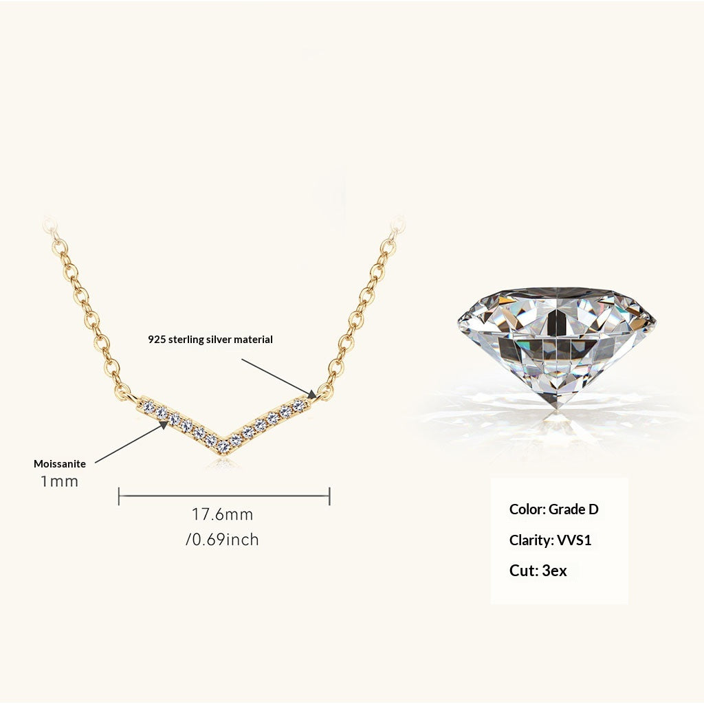 Chevron Bar Moissanite Necklace - Gold