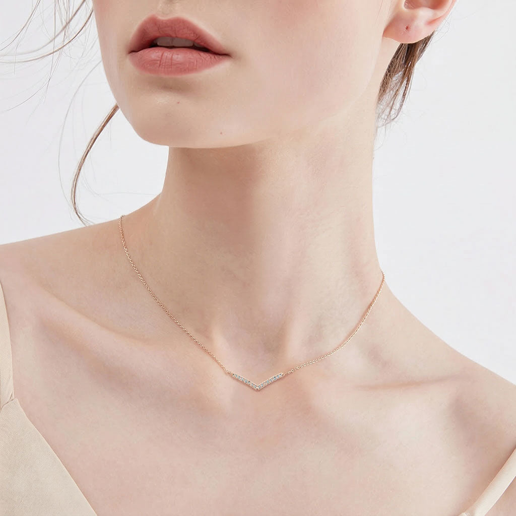 Chevron Bar Moissanite Necklace - Gold