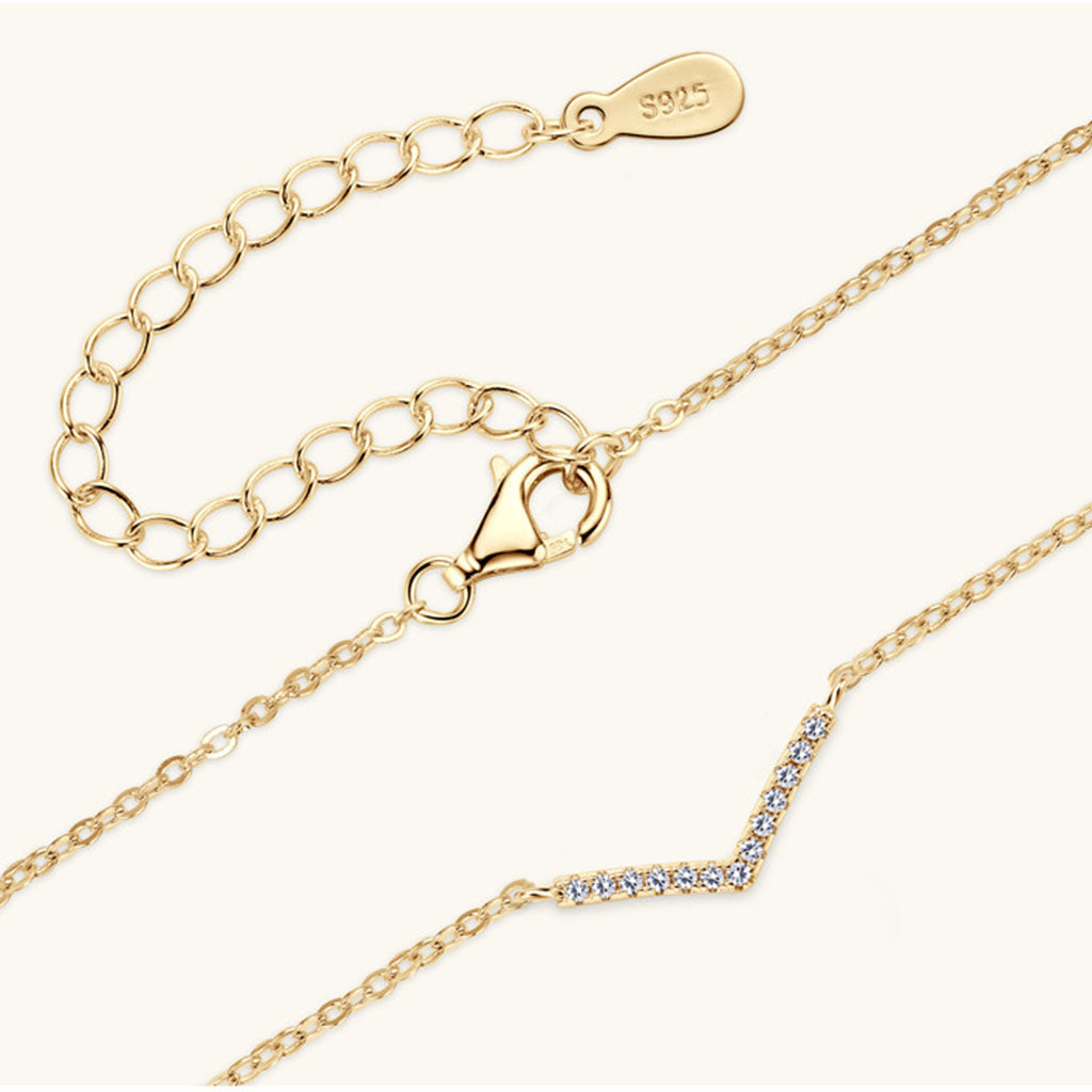Chevron Bar Moissanite Necklace - Gold