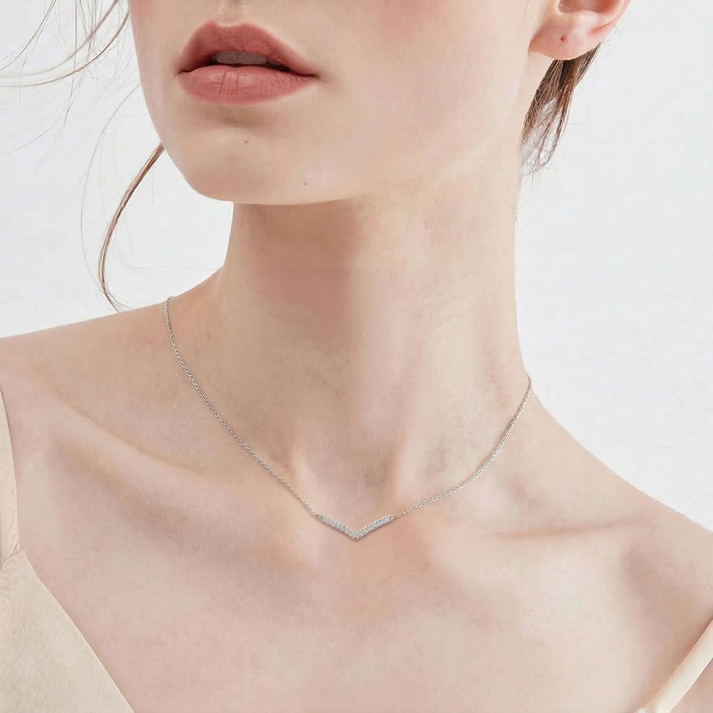 Chevron Bar Moissanite Necklace - Silver
