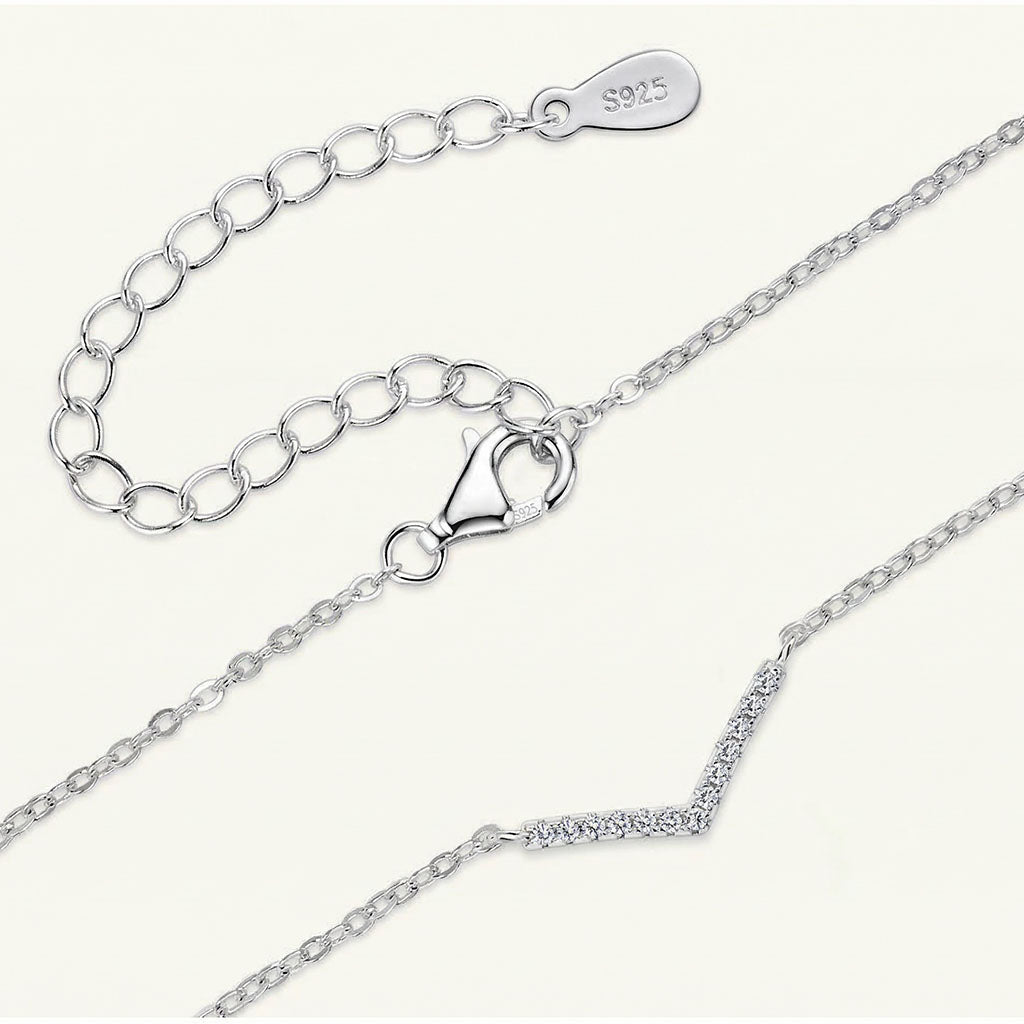 Chevron Bar Moissanite Necklace - Silver