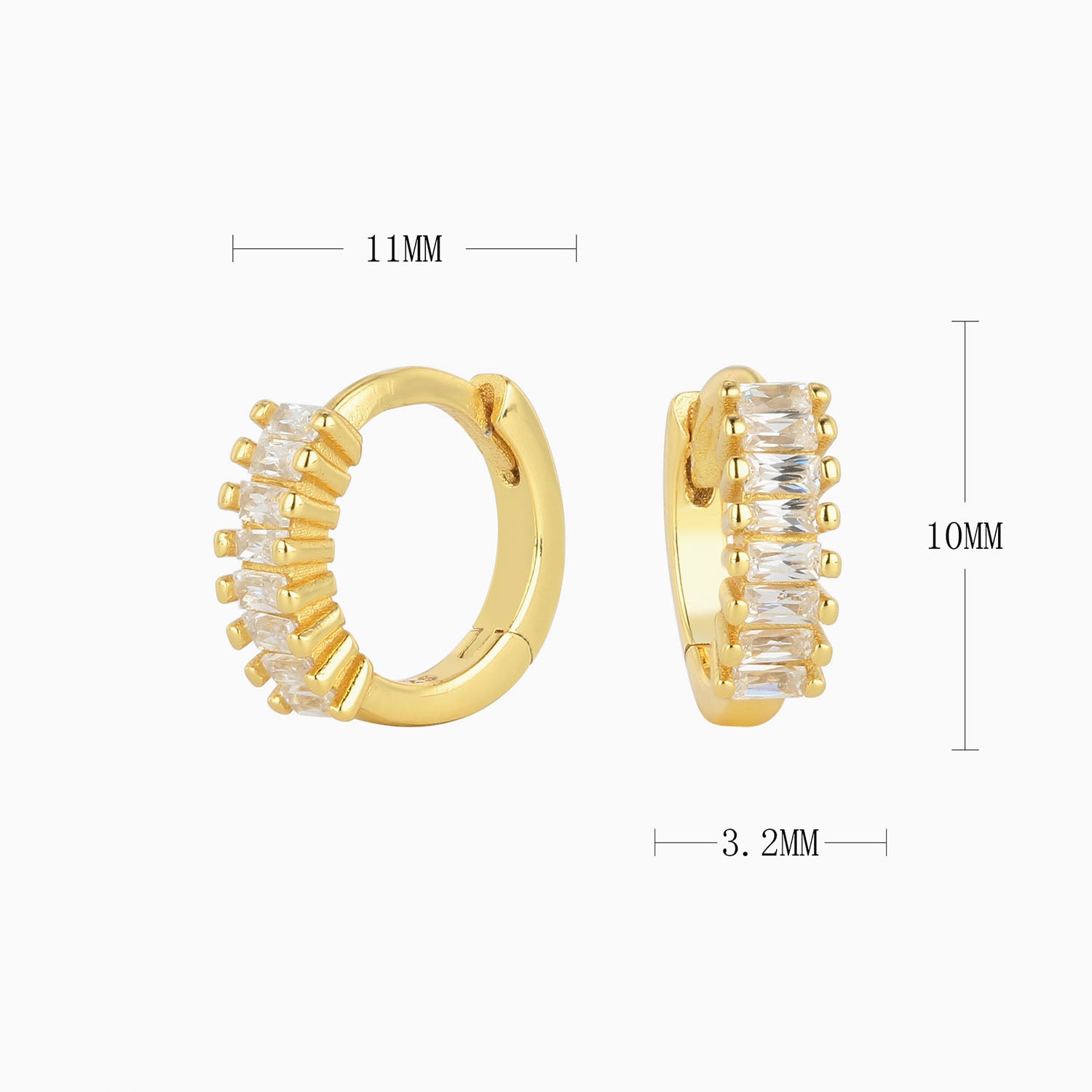 Chic Baguette Huggie Hoop Earrings - Gold