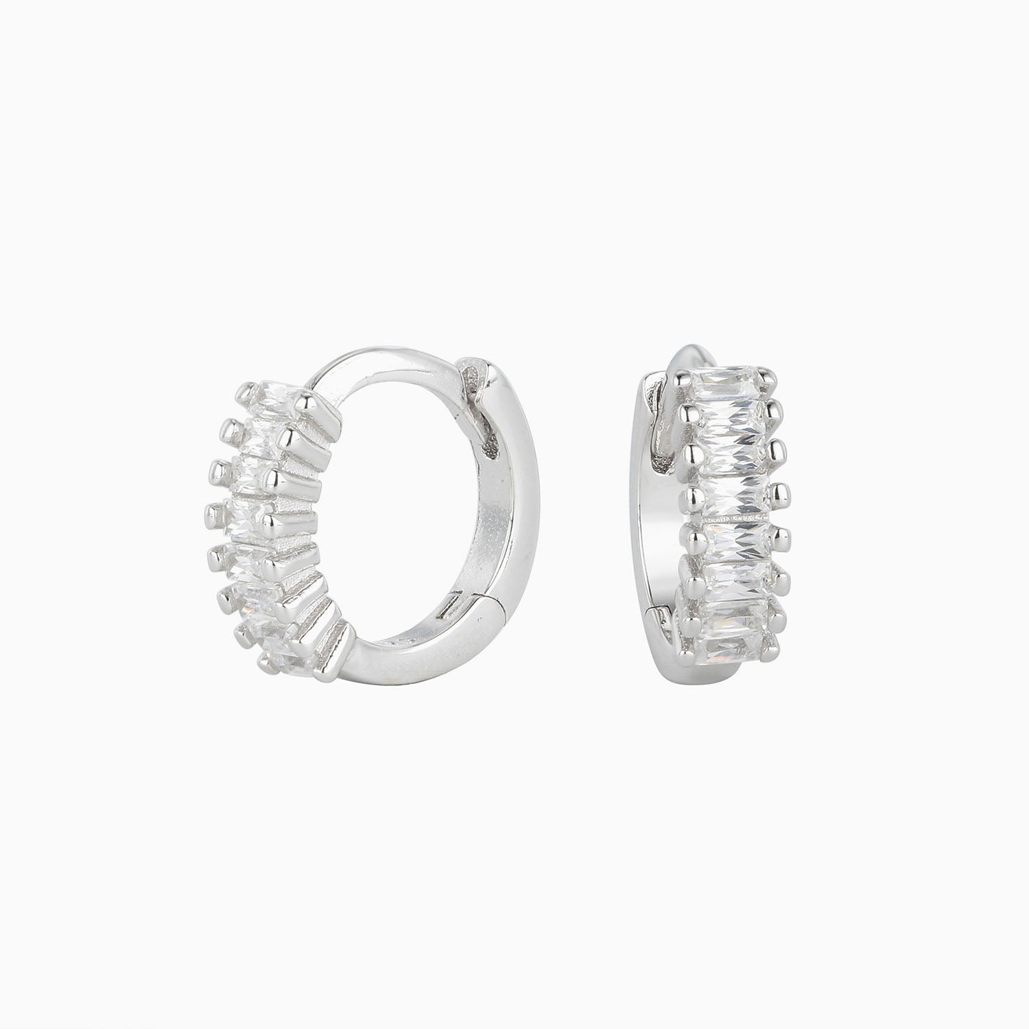 Chic Baguette Huggie Hoop Earrings - Silver