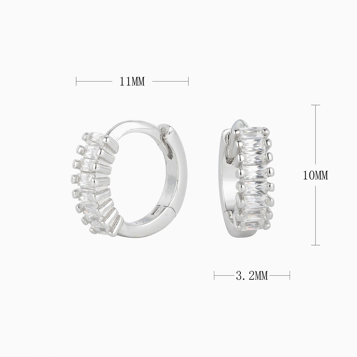 Chic Baguette Huggie Hoop Earrings - Silver