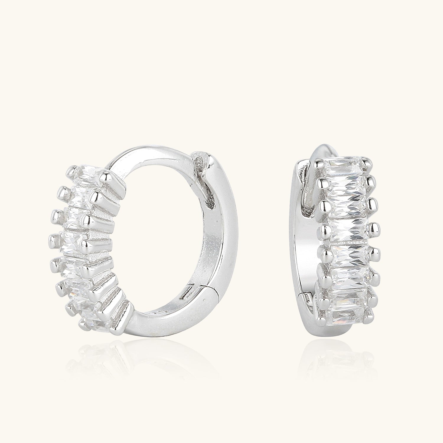 Chic Baguette Huggie Hoop Earrings - Silver