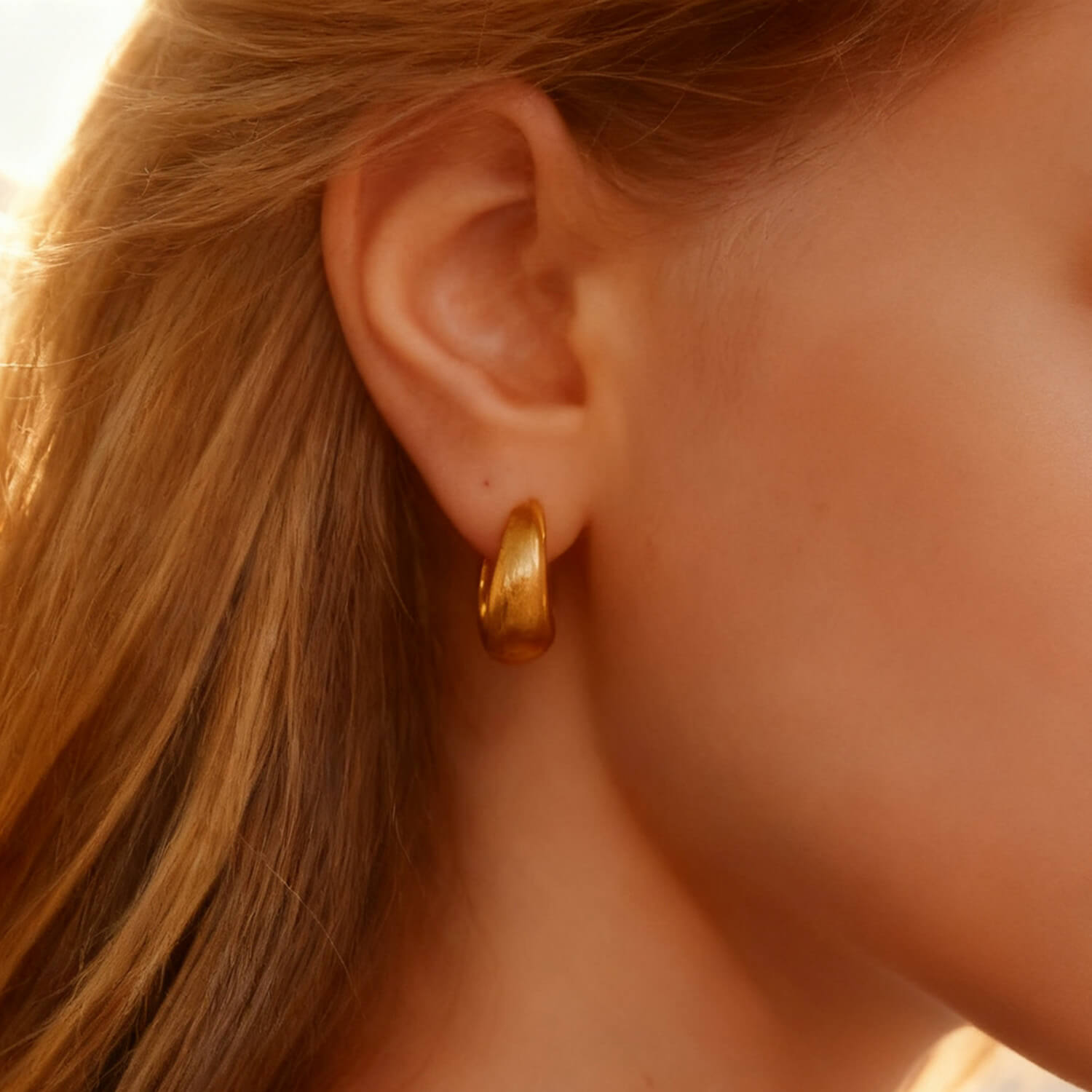 Chunky Brushed Dome Hoop Earrings - Gold