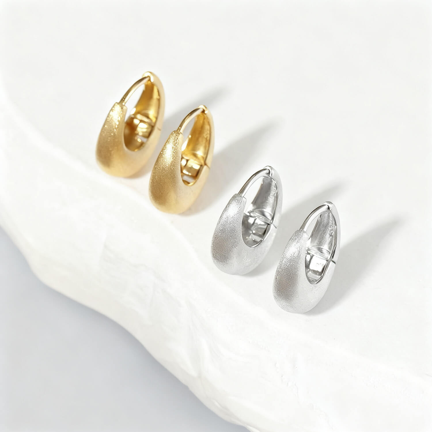 Chunky Brushed Dome Hoop Earrings - Gold