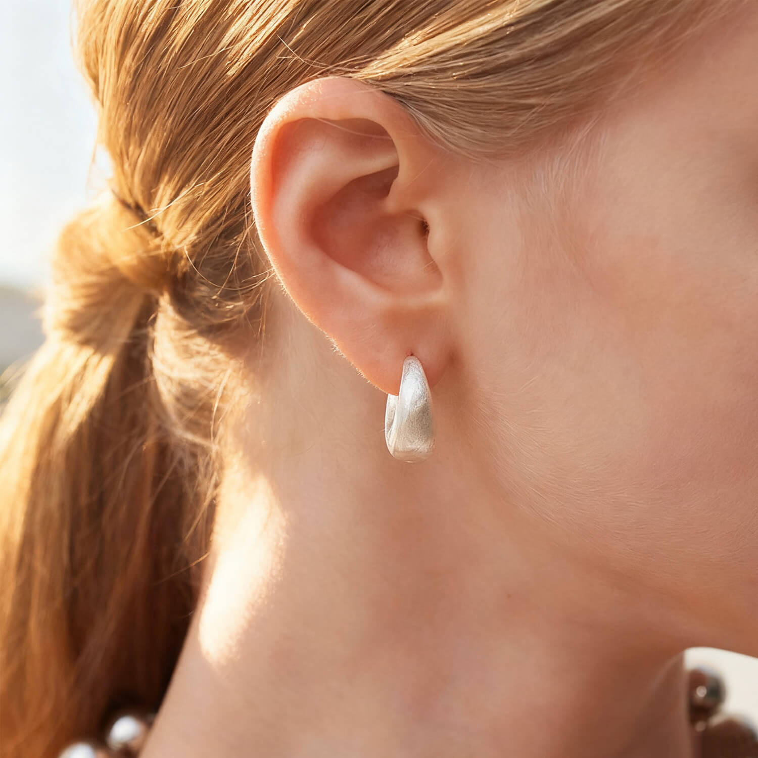 Chunky Brushed Dome Hoop Earrings - Silver