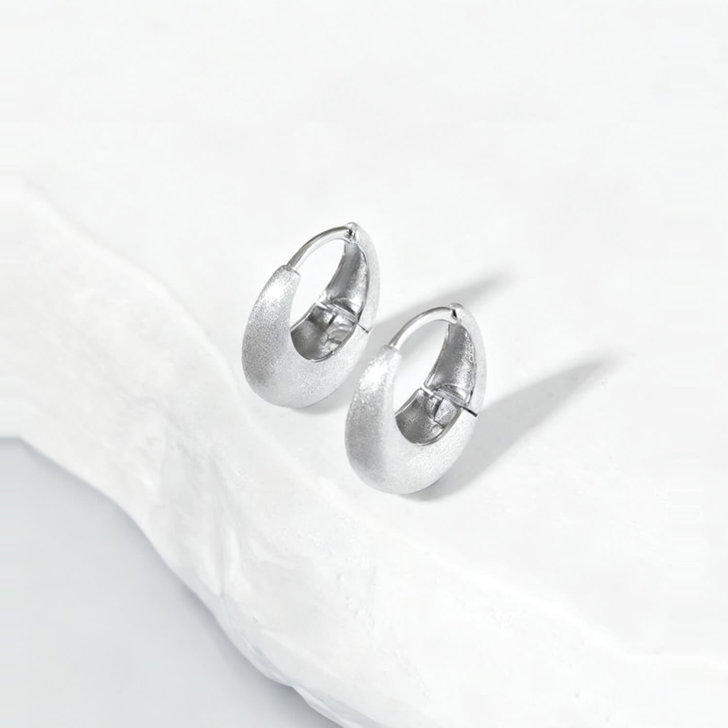 Chunky Brushed Dome Hoop Earrings - Silver