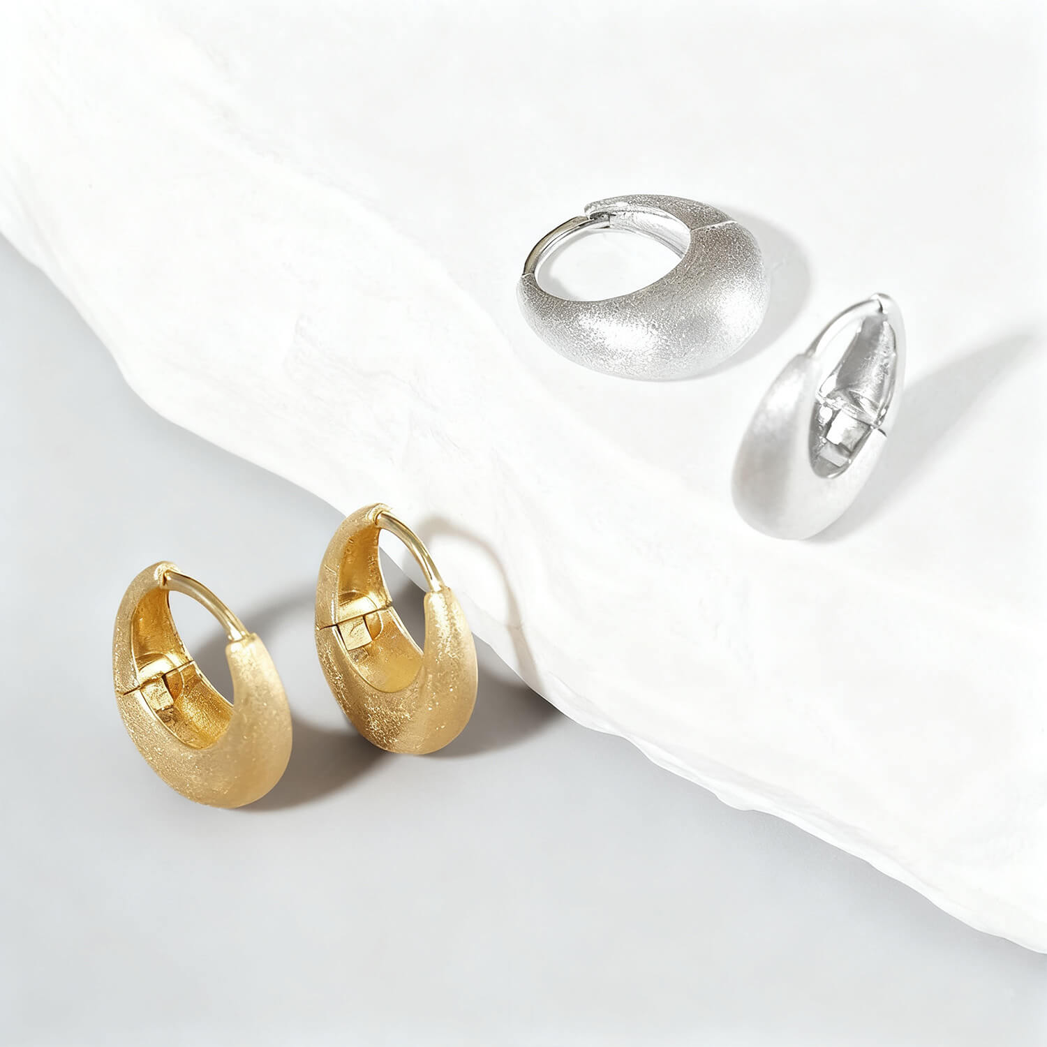 Chunky Brushed Dome Hoop Earrings - Silver