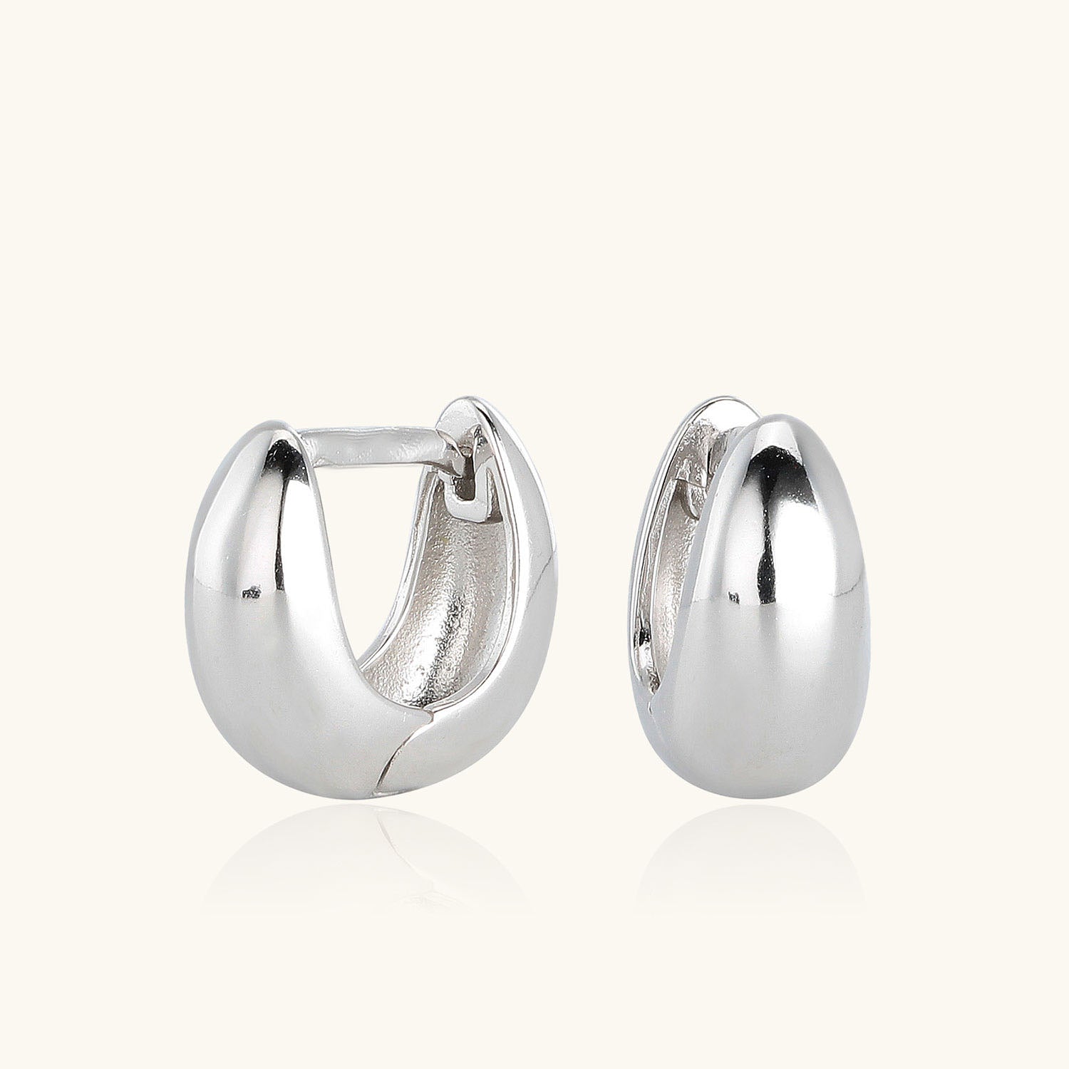 Chunky Dome Huggie Hoop Earrings - Silver