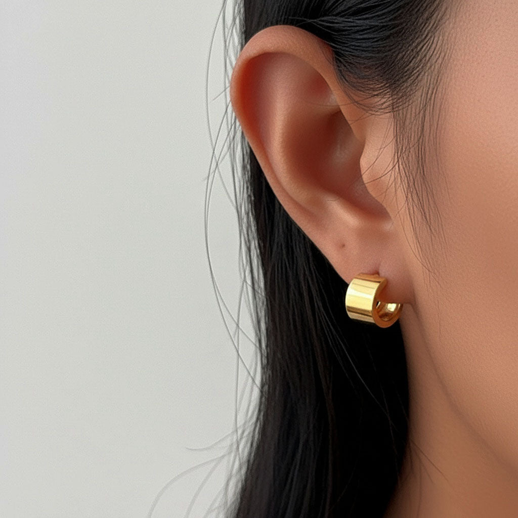 Chunky Huggie Hoop Earrings - Gold