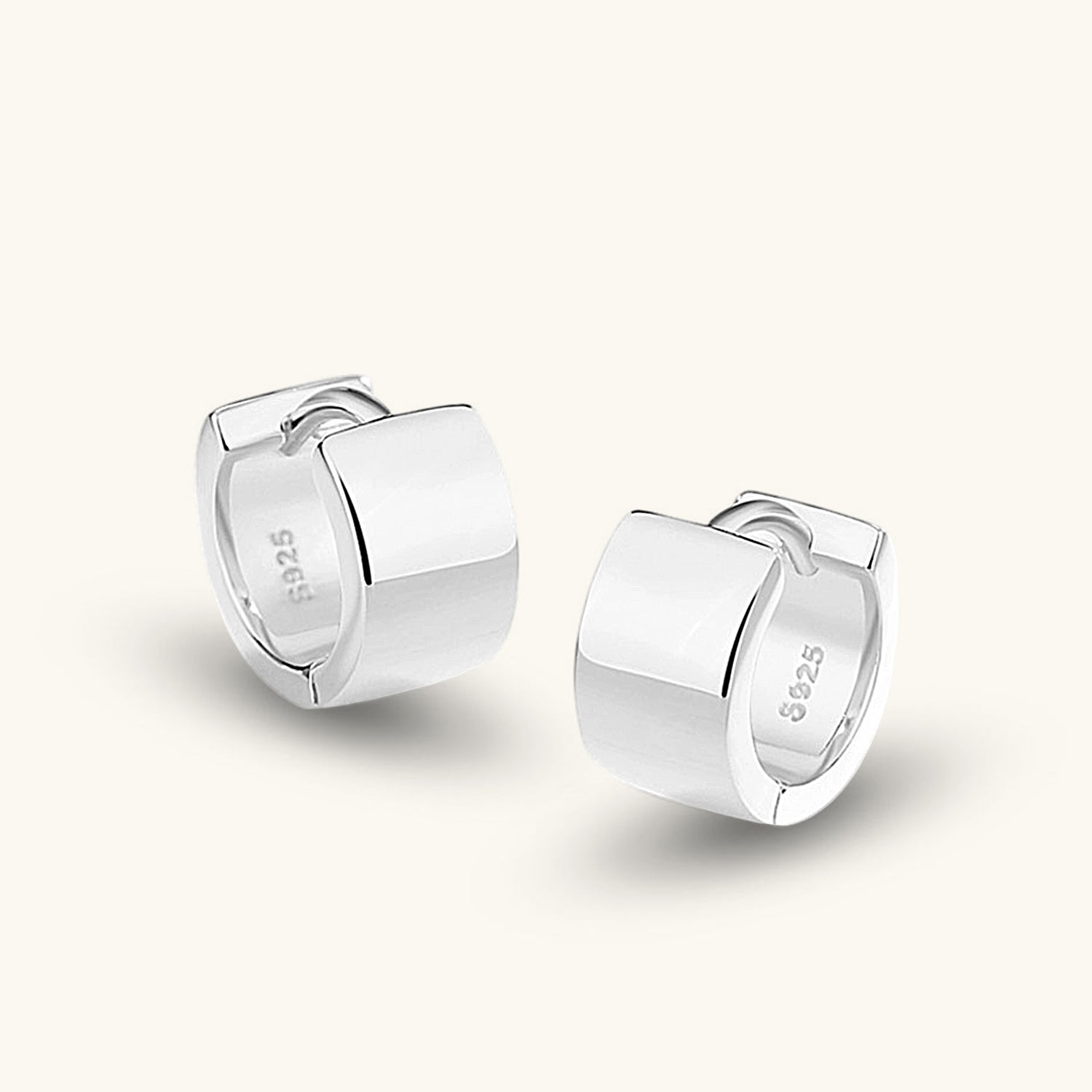 Chunky Huggie Hoop Earrings - Silver