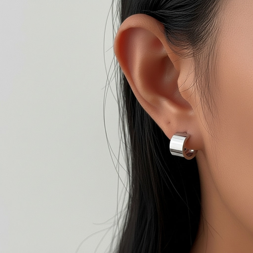 Chunky Huggie Hoop Earrings - Silver