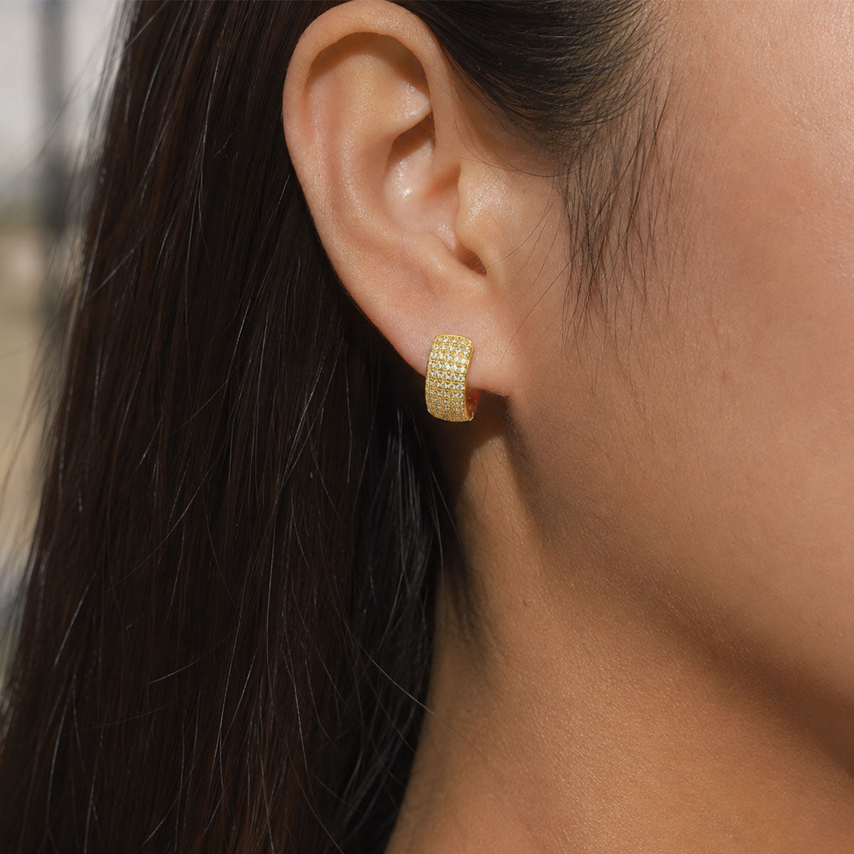 Chunky Moissanite Huggie Hoop Earrings - Gold