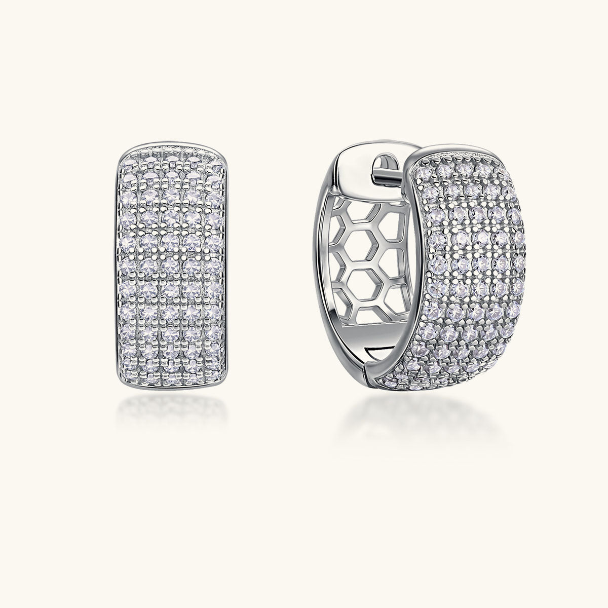 Chunky Moissanite Huggie Hoop Earrings - Silver