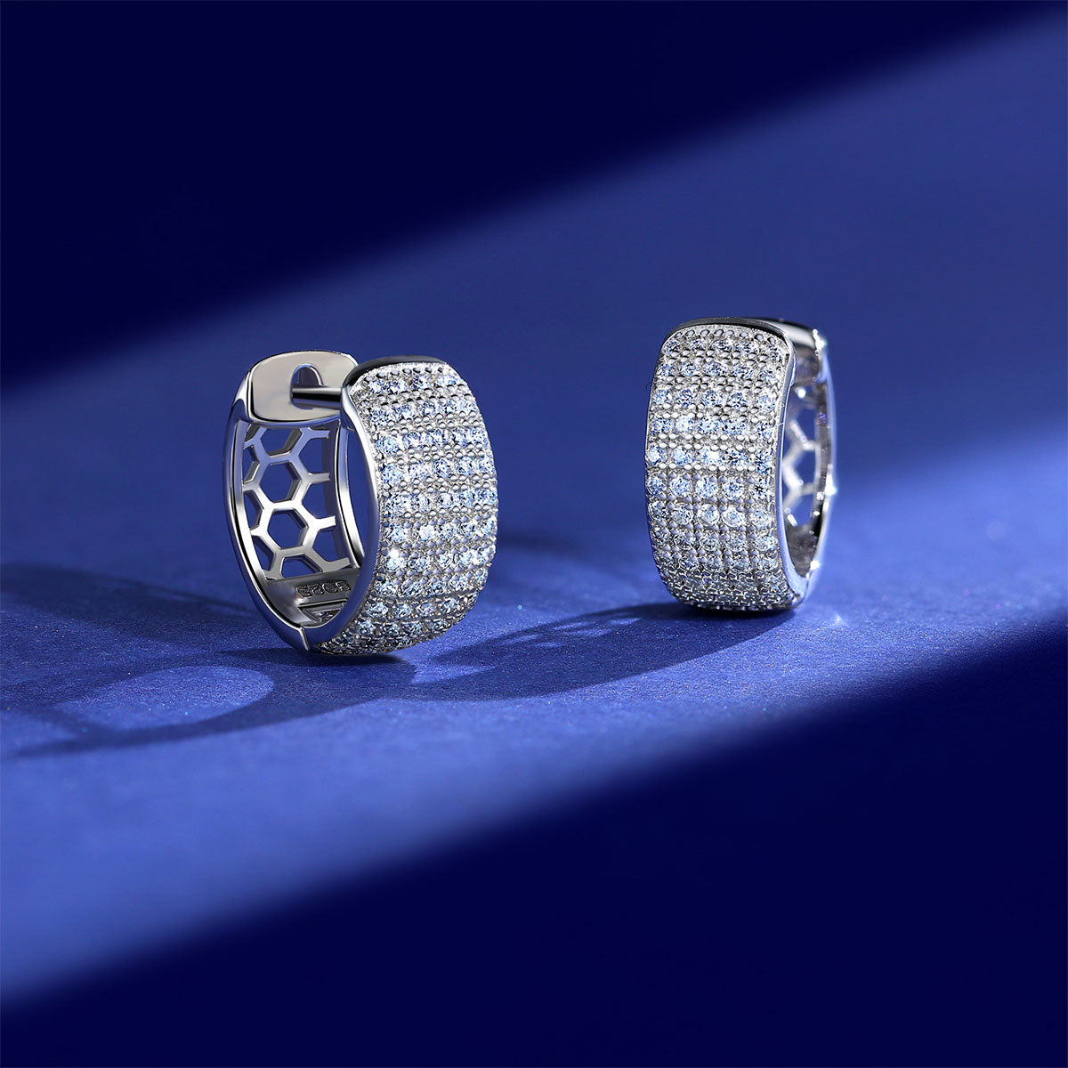 Chunky Moissanite Huggie Hoop Earrings - Silver