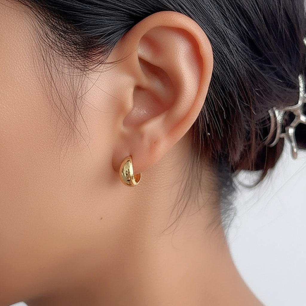Chunky Round Dome Huggie Hoop Earrings - Gold