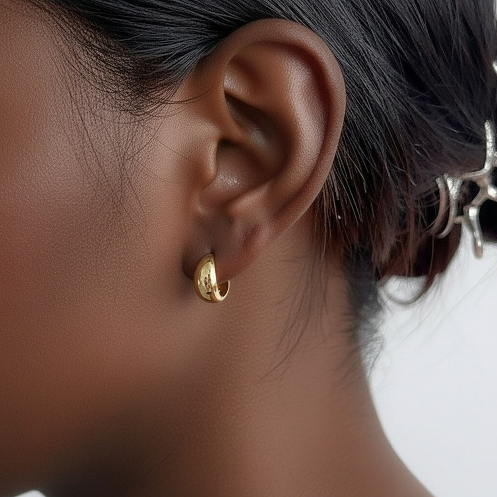 Chunky Round Dome Huggie Hoop Earrings - Gold