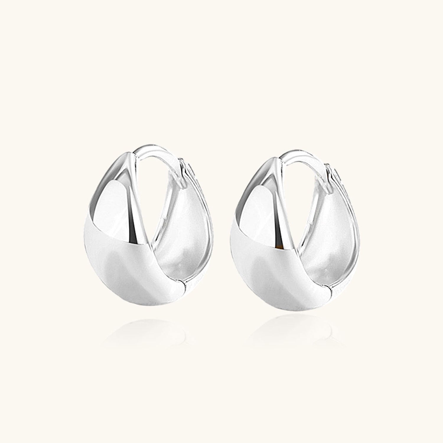 Chunky Round Dome Huggie Hoop Earrings - Silver