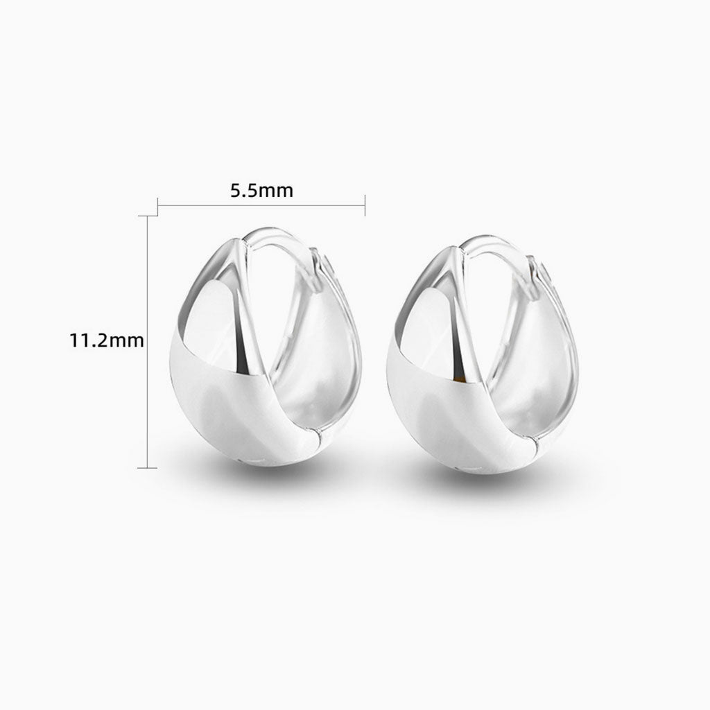 Chunky Round Dome Huggie Hoop Earrings - Silver