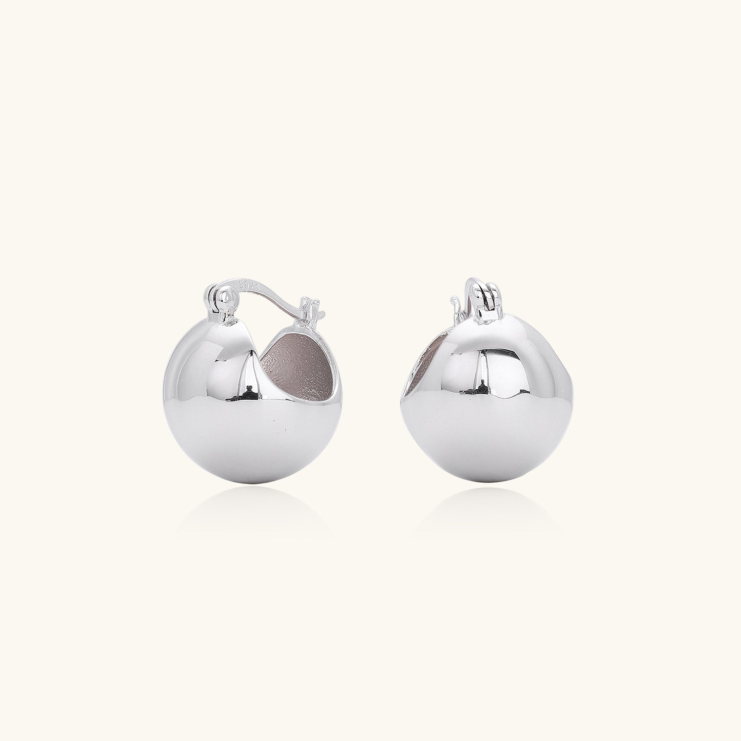 Chunky Sphere Huggie Hoop Earrings - Silver