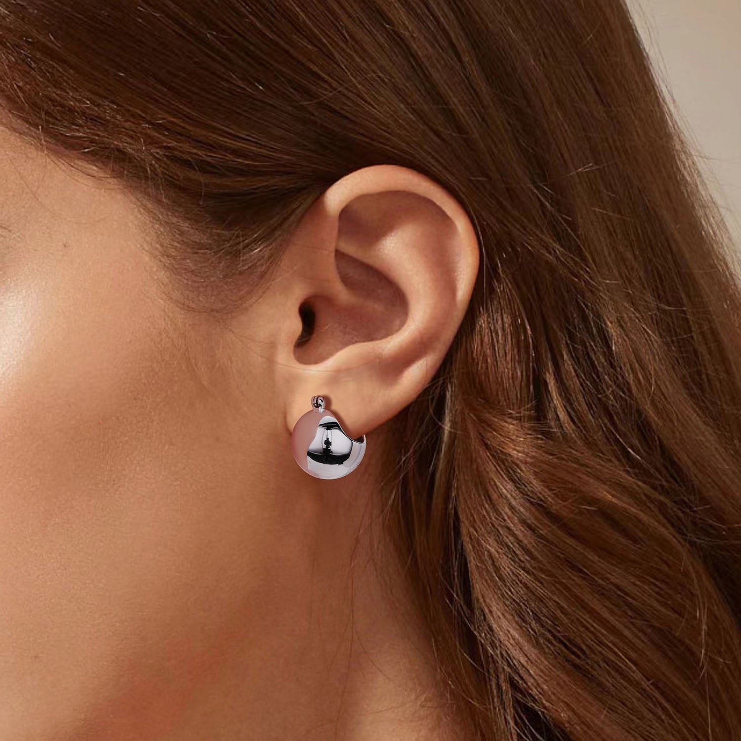 Chunky Sphere Huggie Hoop Earrings - Silver