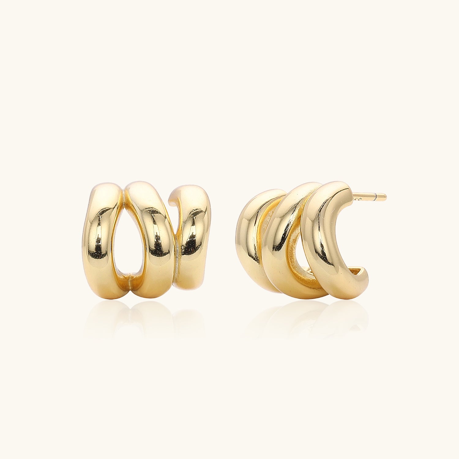 Chunky Triple Hoop Illusion Earrings - Gold