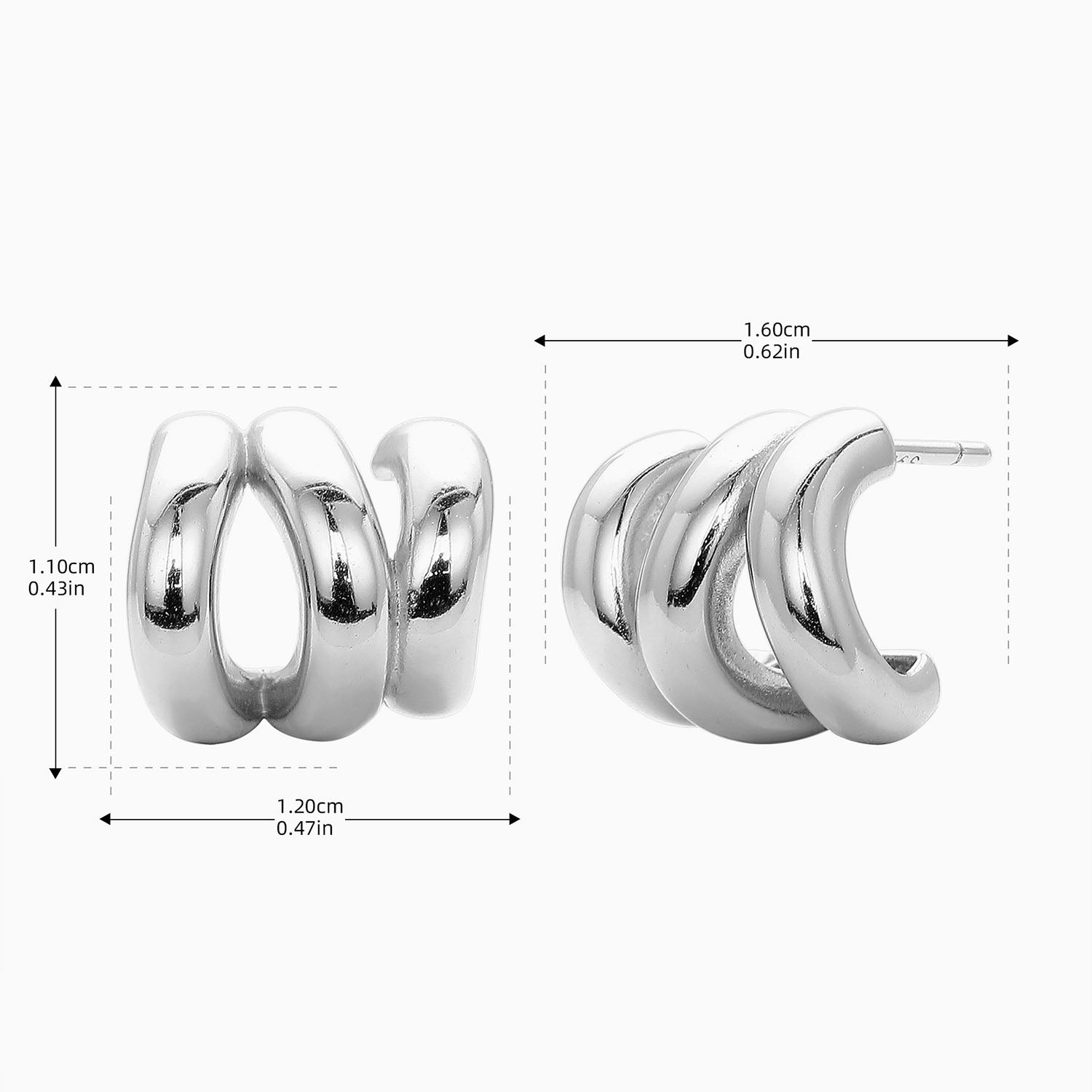 Chunky Triple Hoop Illusion Earrings - Silver