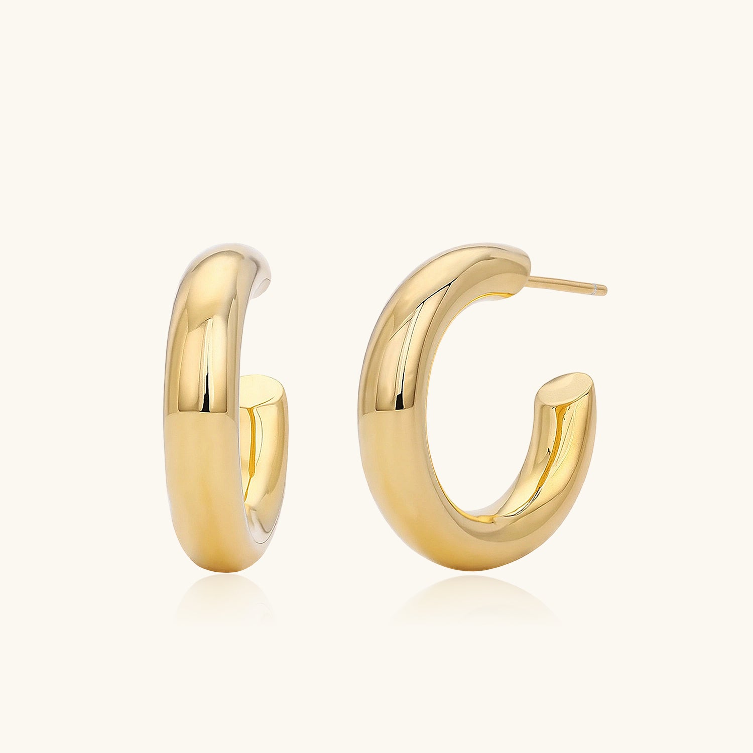 Chunky Tube Hoop Stud Earrings - Gold